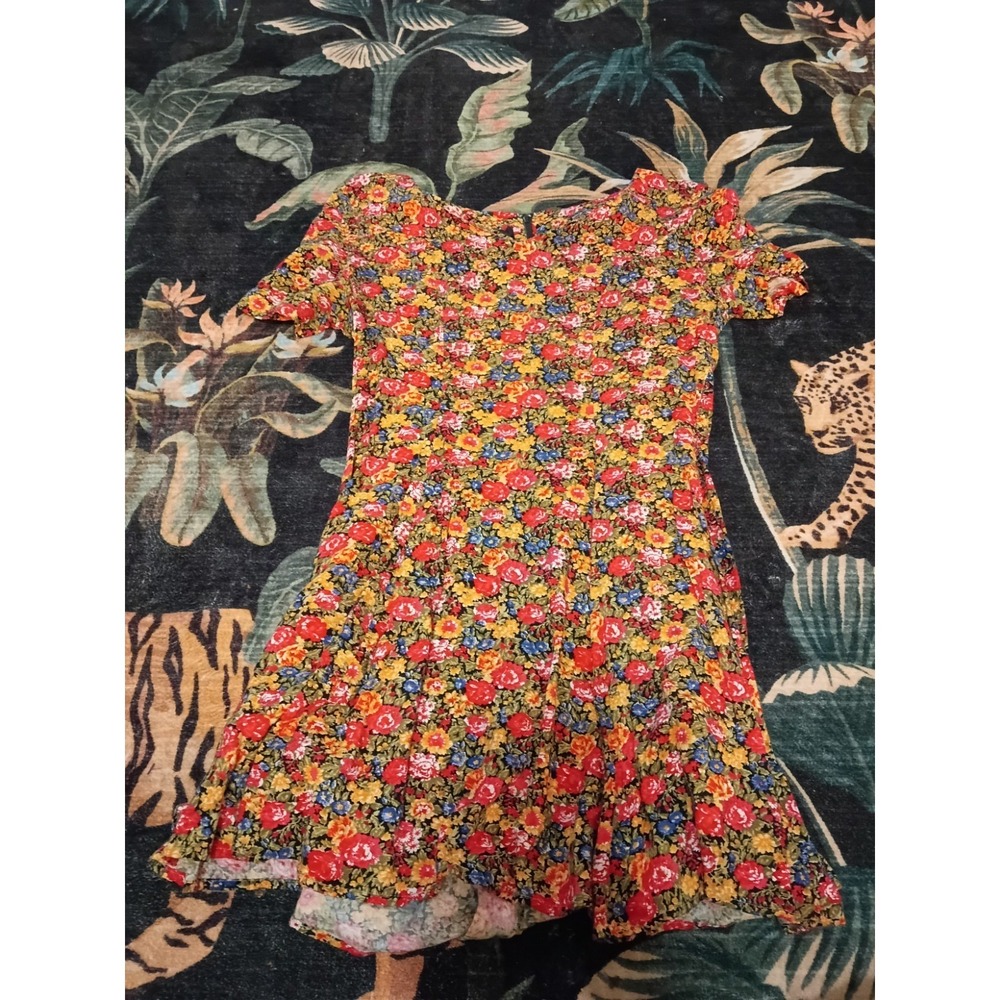Vintage 80s Elise Rayon Boho Dress Cottage core Colorful Women's 7/8 USA Made